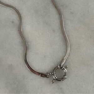 Sterling Silver Chain Link Snake Round Pendant Clasp Necklace 

Brand New
